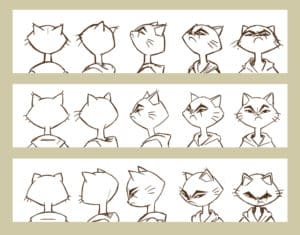 series de animación 2d gato cabezas